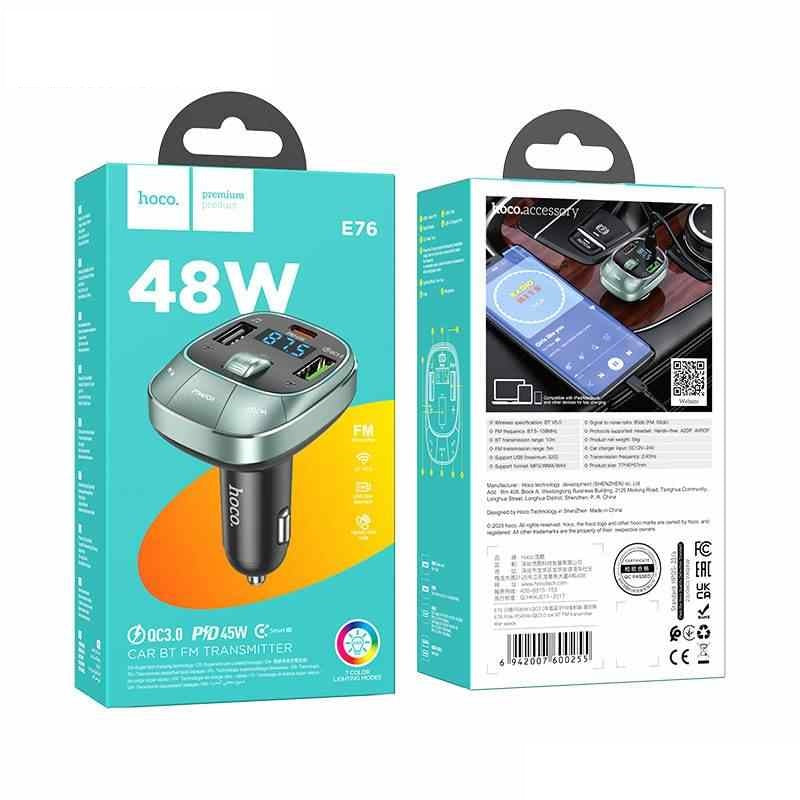 Hoco E76 Car Bluetooth FM Receiver with 48W Charger Hoco E76 Car Bluetooth FM Receiver with 48W Charger